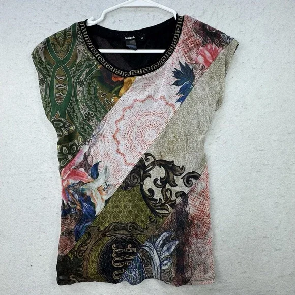 Desigual Womens Artsy Mixed Print Floral Art To Wear XS Garden Fairy Top Lined - Picture 9 of 12